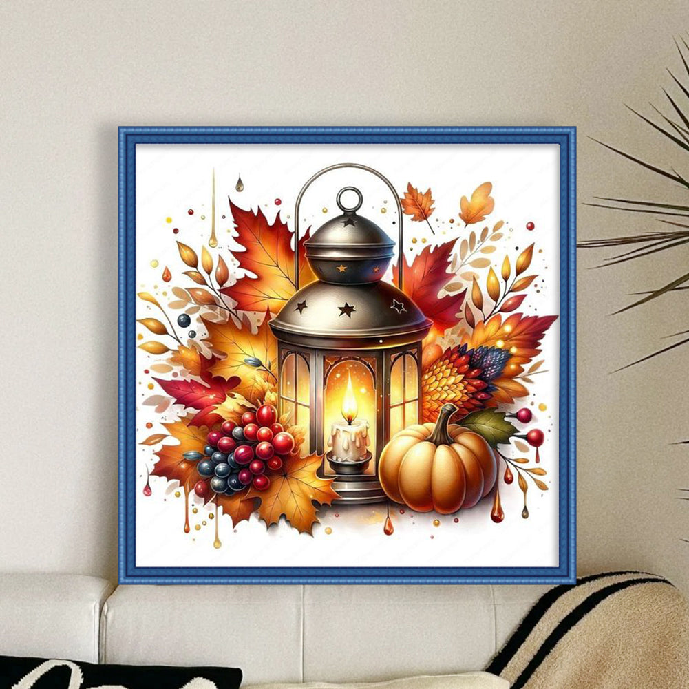 Pumpkin And Lamp - Full 11CT Stamped Cross Stitch 40x40CM - Huacan