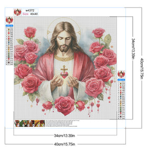 Love Red Rose Jesus 40*40CM Full Round Drill Diamond Painting Drill Diamond Painting