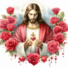 Load image into Gallery viewer, Love Red Rose Jesus 40*40CM Full Round Drill Diamond Painting Drill Diamond Painting
