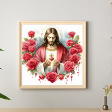 Load image into Gallery viewer, Love Red Rose Jesus 40*40CM Full Round Drill Diamond Painting Drill Diamond Painting
