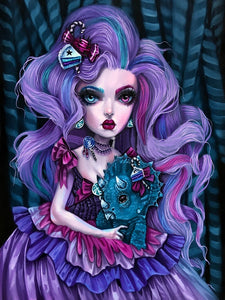 Triceratops And Purple-Haired Girl 40*50CM(Canvas) Full Round Drill Diamond Painting