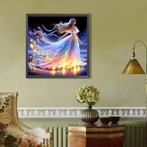 Girl In Long Skirt At Seaside 40*40CM Full AB Round Drill Diamond Painting Drill Diamond Painting