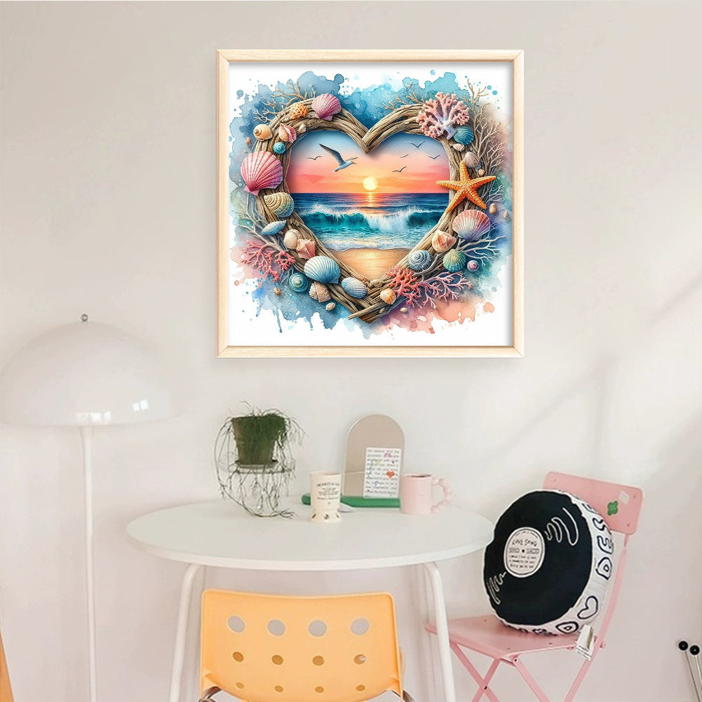 Heart-Shaped Beach Shells - Full 14CT Counted Cross Stitch 40x40CM - Huacan