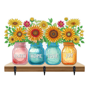 Christmas Diamond Art Hooks Rhinestone Painting Coat Hook (Sunflower Vase A)