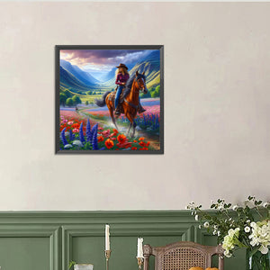 Horseback Riding To See The Sea Of Flowers 40*40CM Full Round Drill Diamond Painting Drill Diamond Painting