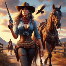 Load image into Gallery viewer, Cowboy Cool Girl And Horse 40*40CM Full Round Drill Diamond Painting Drill Diamond Painting
