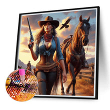 Load image into Gallery viewer, Cowboy Cool Girl And Horse 40*40CM Full Round Drill Diamond Painting Drill Diamond Painting
