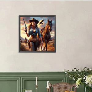 Cowboy Cool Girl And Horse 40*40CM Full Round Drill Diamond Painting Drill Diamond Painting