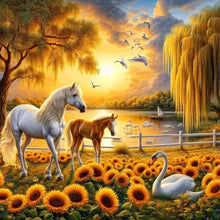 Load image into Gallery viewer, Horse In Sunflower Field 40*40CM Full Round Drill Diamond Painting Drill Diamond Painting
