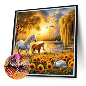 Horse In Sunflower Field 40*40CM Full Round Drill Diamond Painting Drill Diamond Painting