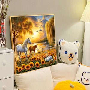 Horse In Sunflower Field 40*40CM Full Round Drill Diamond Painting Drill Diamond Painting