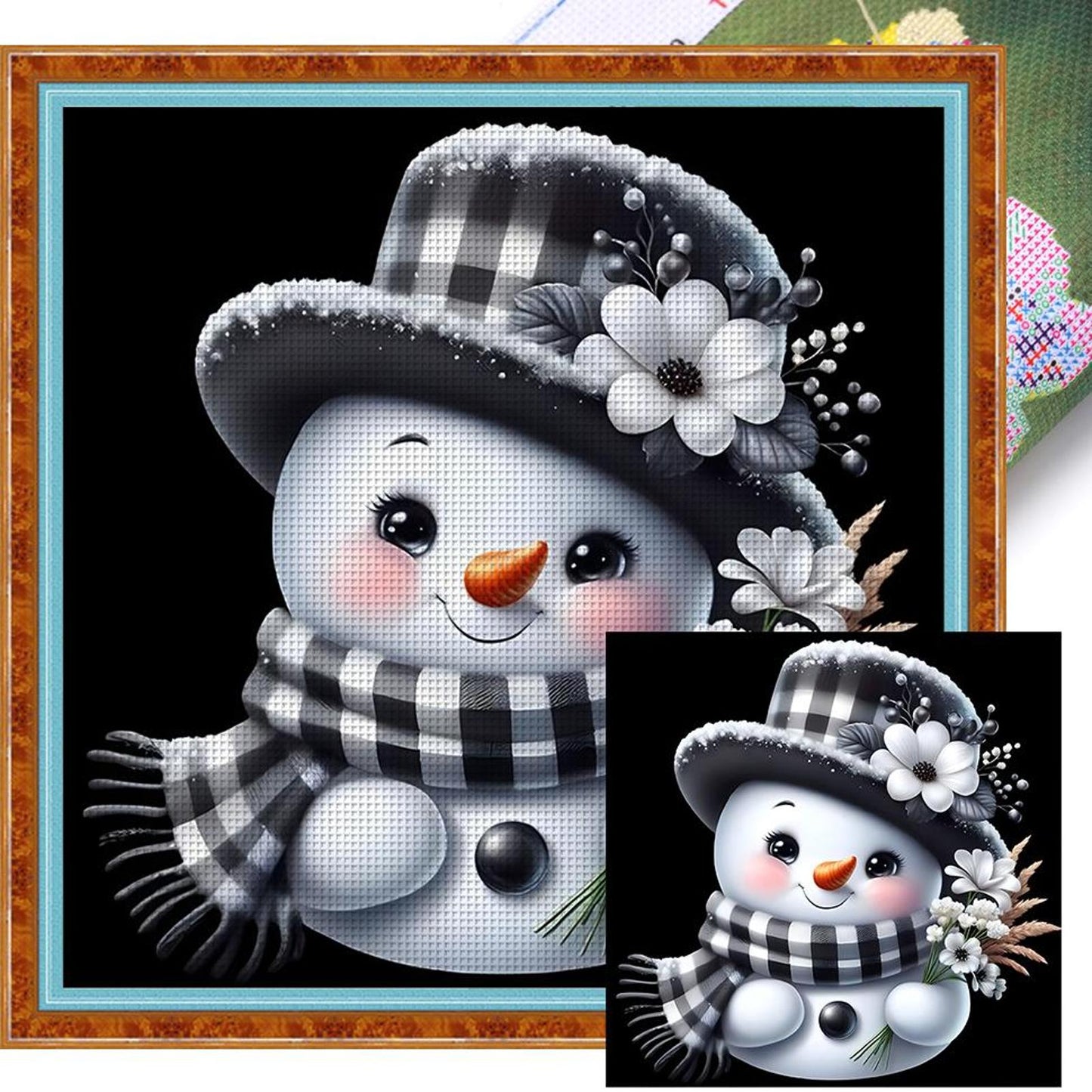 Cute Snowman - Full 11CT Stamped Cross Stitch 45x45CM - Huacan