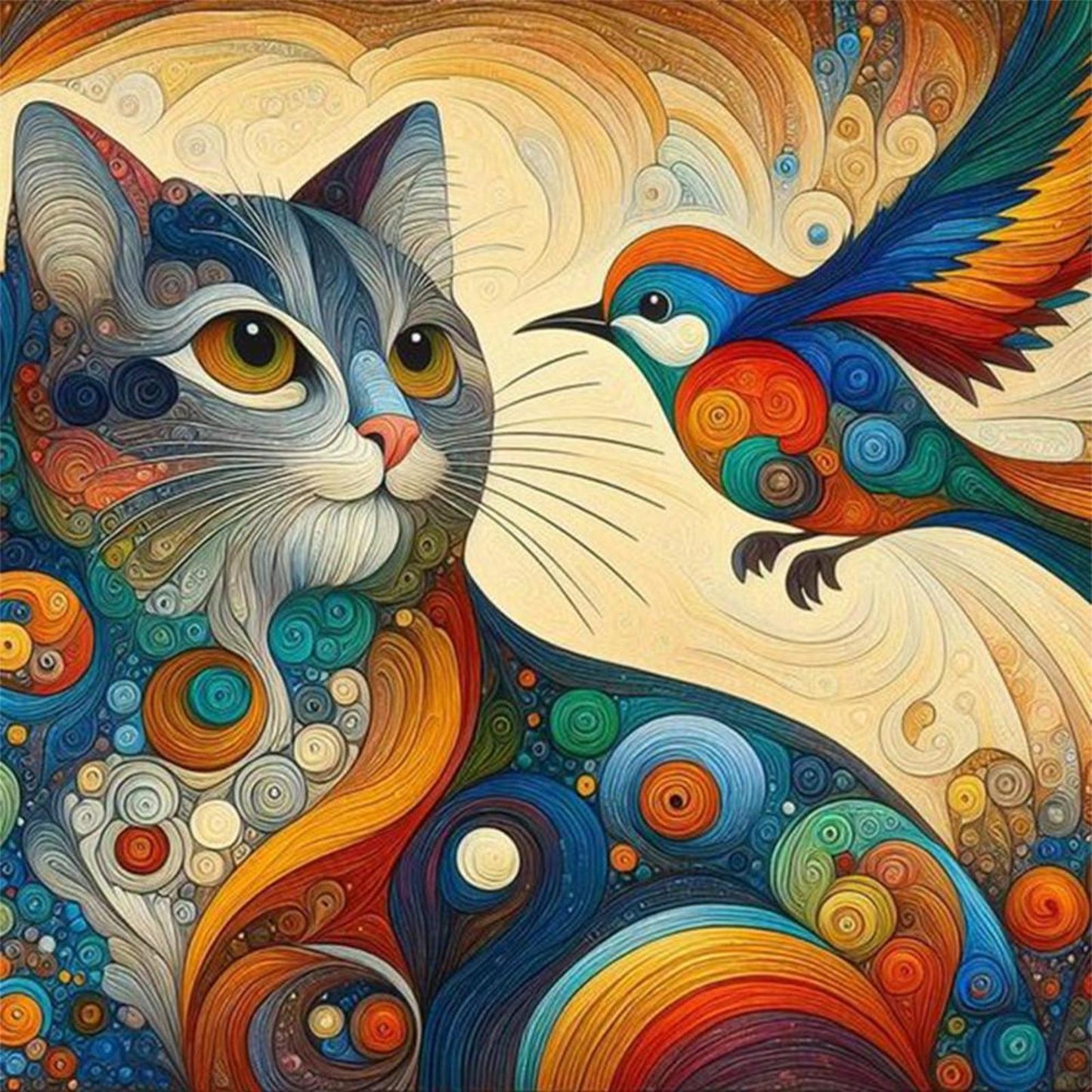 Cat And Bird - Full 11CT Stamped Cross Stitch 40x40CM - Huacan
