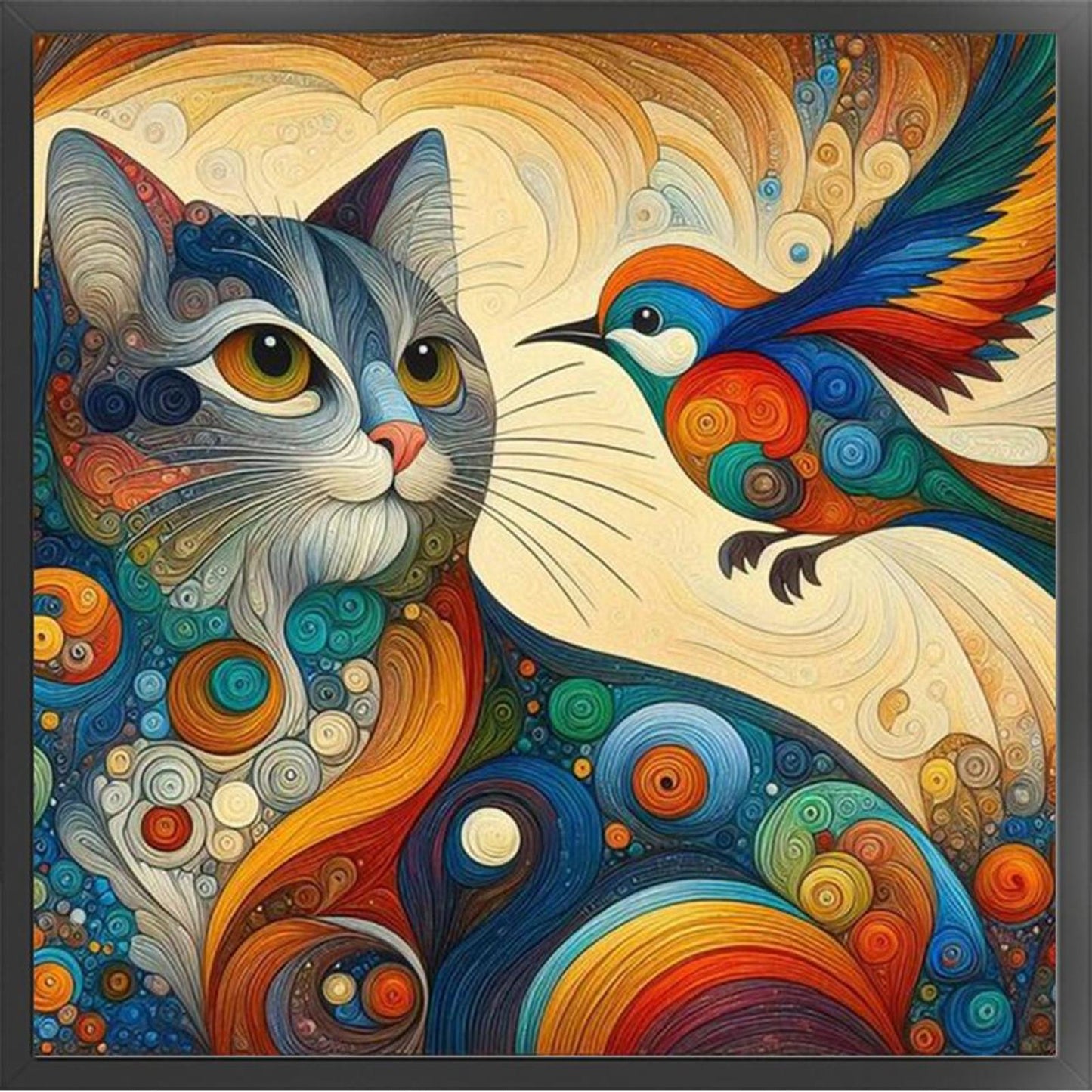 Cat And Bird - Full 11CT Stamped Cross Stitch 40x40CM - Huacan