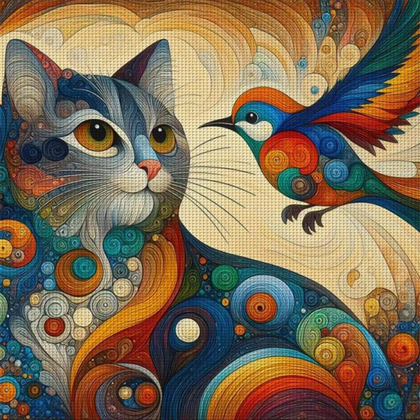Cat And Bird - Full 11CT Stamped Cross Stitch 40x40CM - Huacan