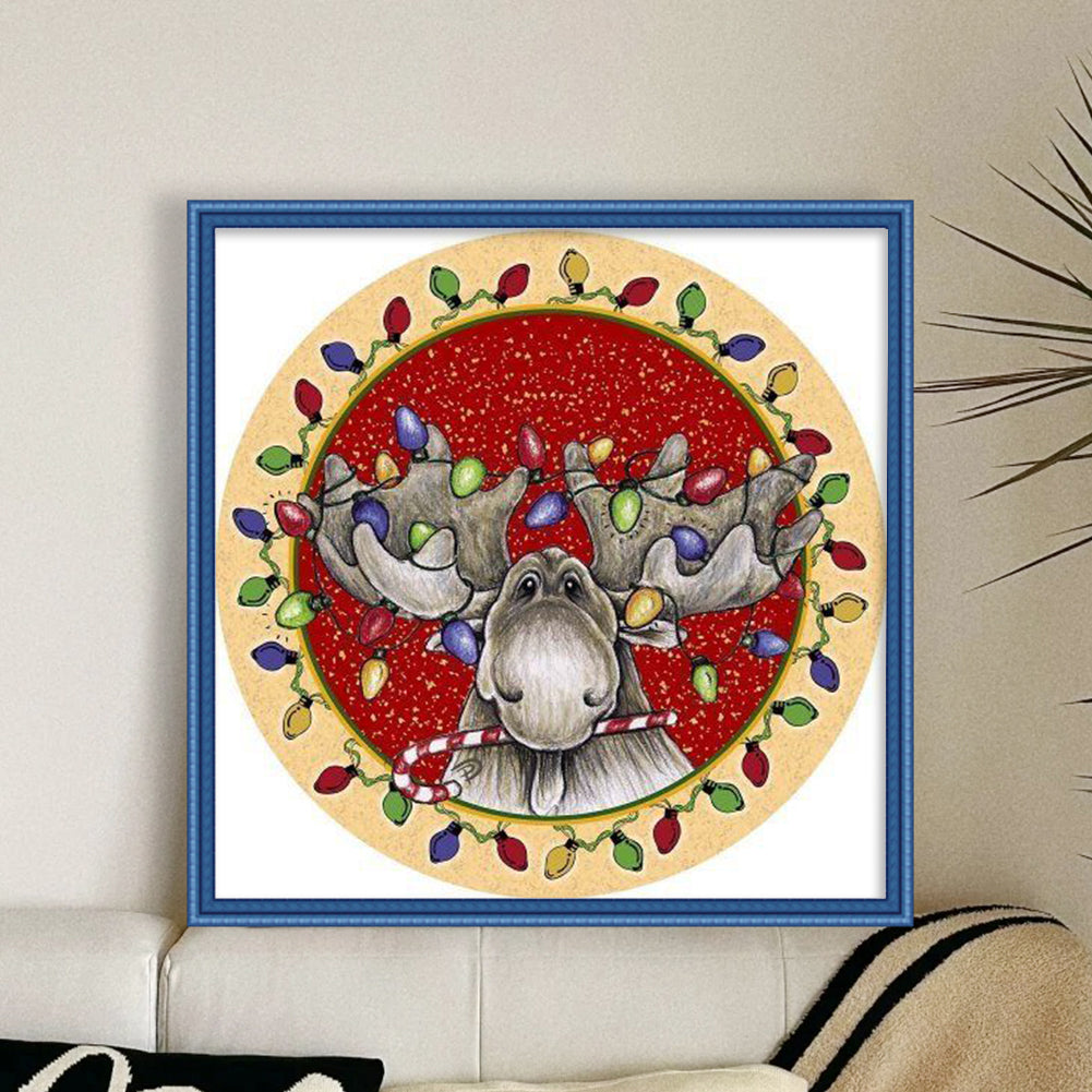 Cute Elk - Full 18CT Stamped Cross Stitch 20x20CM - Huacan