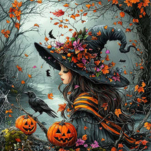 Load image into Gallery viewer, Halloween Witch Crow Pumpkin 40*40CM Full Round Drill Diamond Painting Drill Diamond Painting
