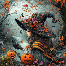 Load image into Gallery viewer, Halloween Witch Crow Pumpkin 40*40CM Full Round Drill Diamond Painting Drill Diamond Painting
