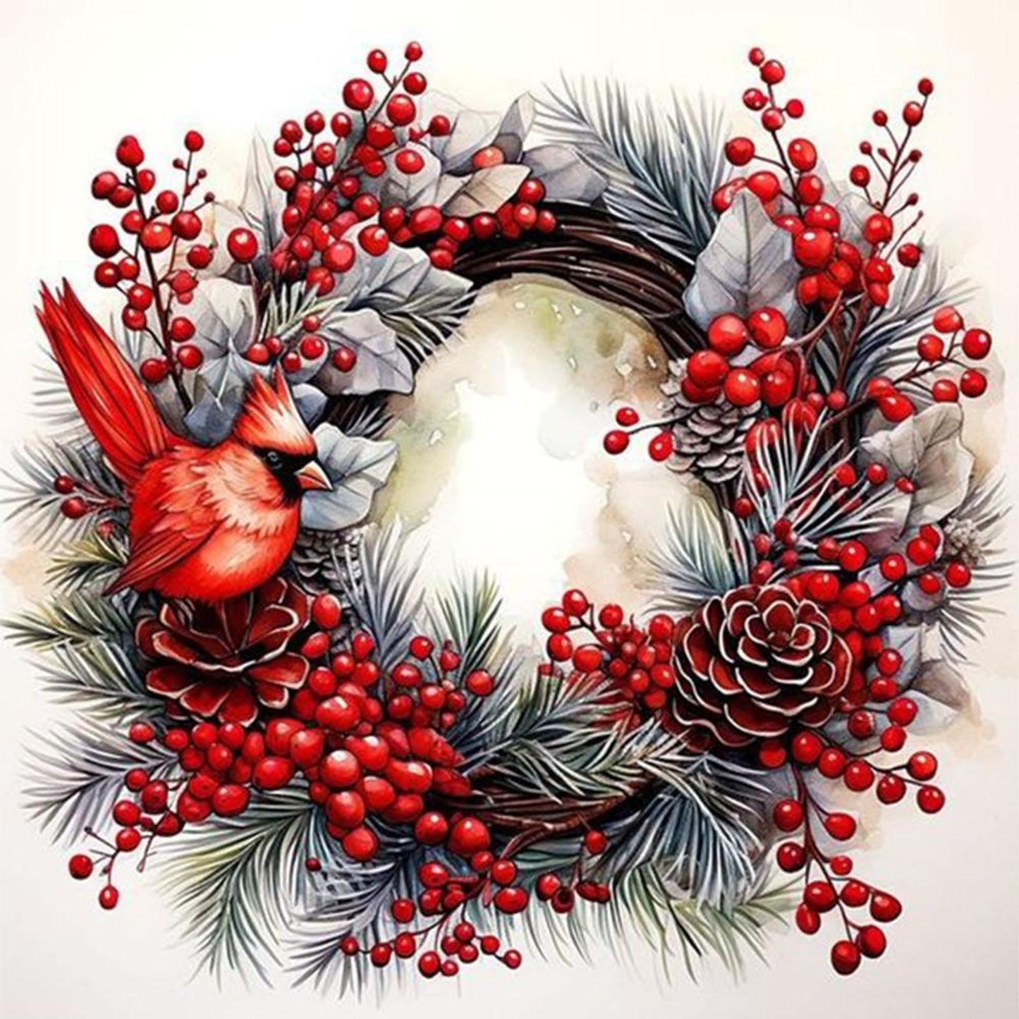 Christmas Wreath And Birds - Full 11CT Counted Cross Stitch 40x40CM - Huacan