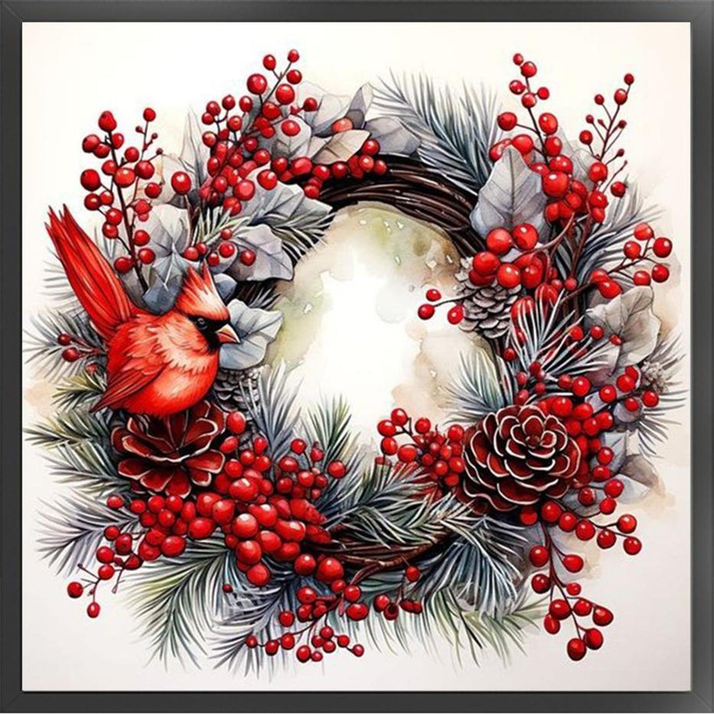 Christmas Wreath And Birds - Full 11CT Counted Cross Stitch 40x40CM - Huacan