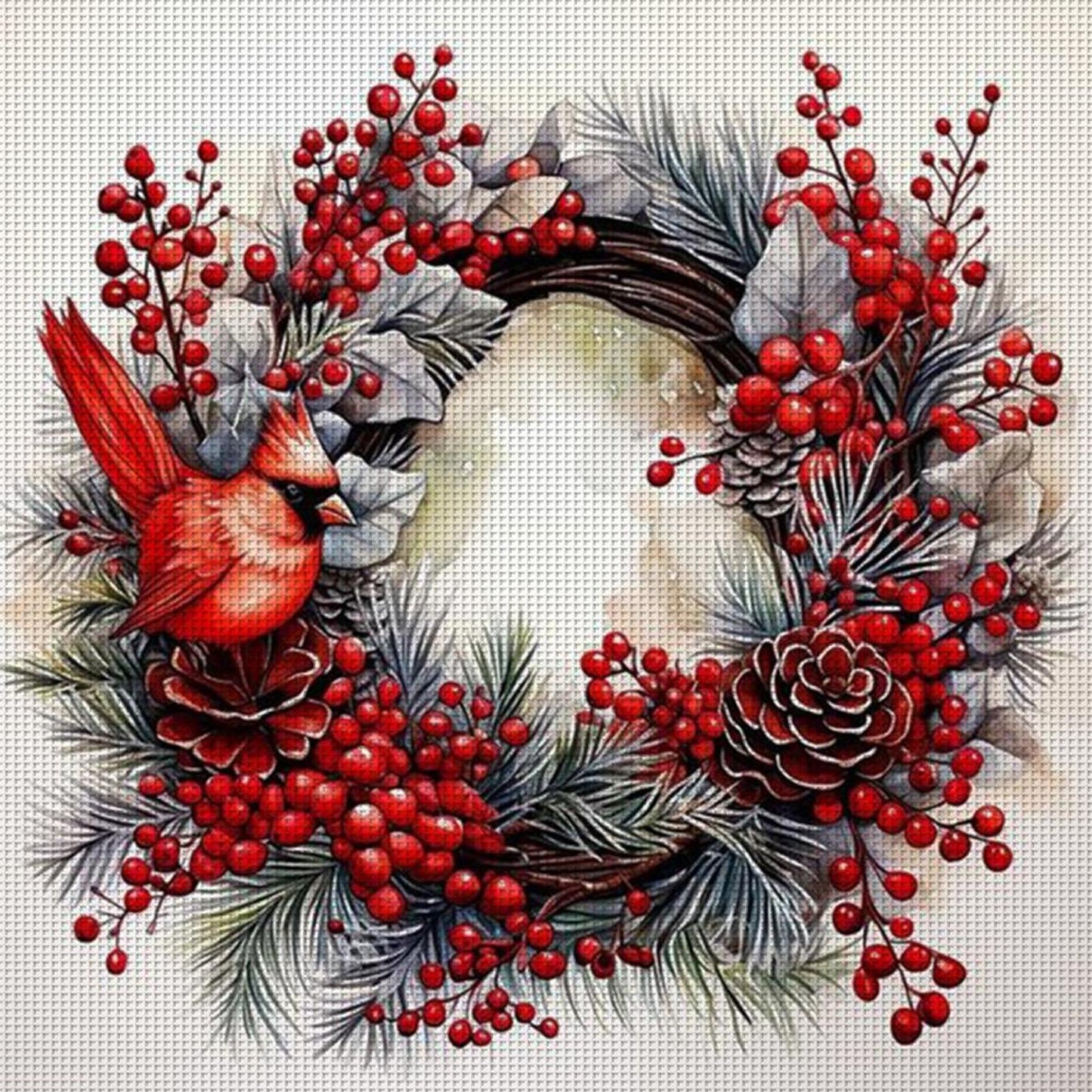 Christmas Wreath And Birds - Full 11CT Counted Cross Stitch 40x40CM - Huacan