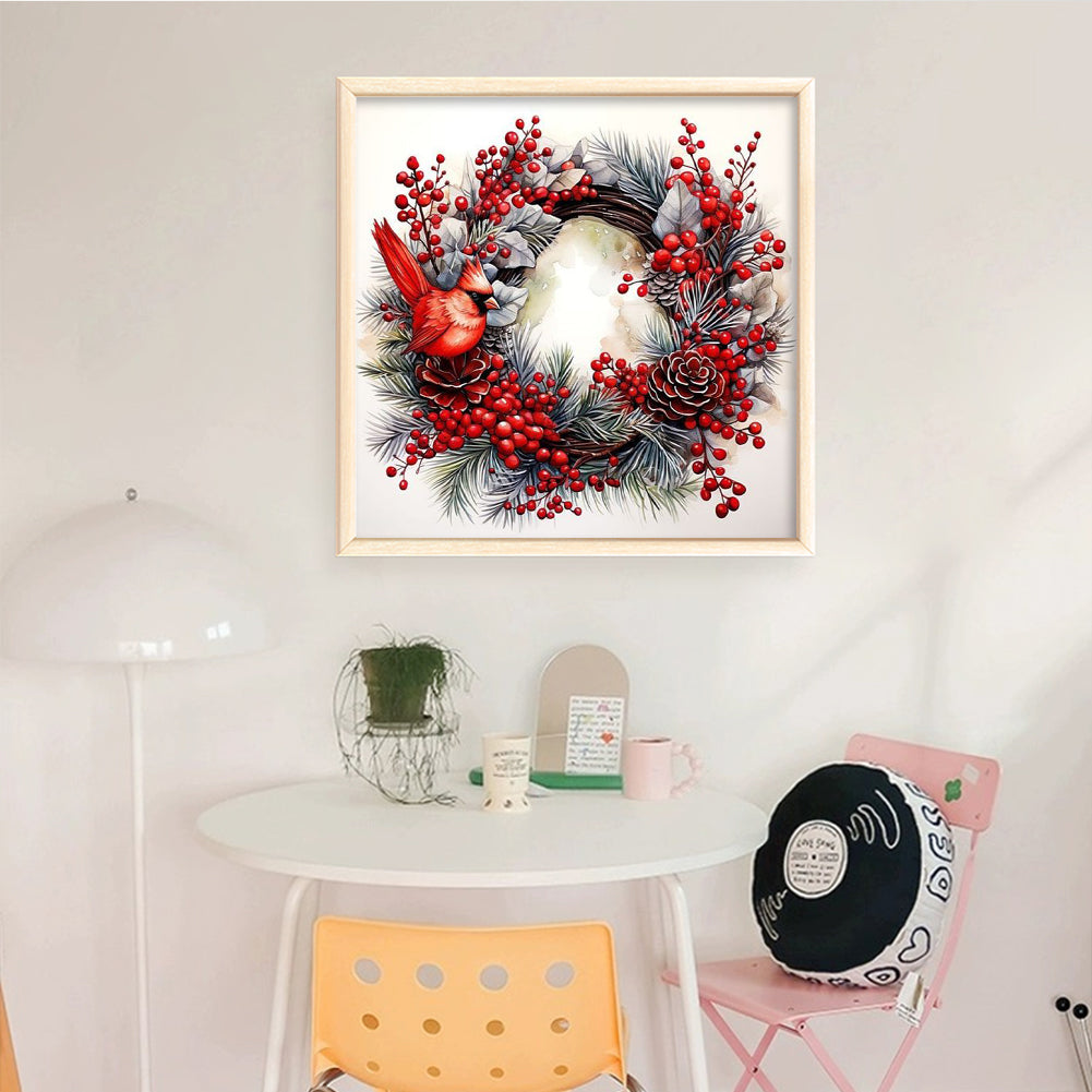 Christmas Wreath And Birds - Full 11CT Counted Cross Stitch 40x40CM - Huacan