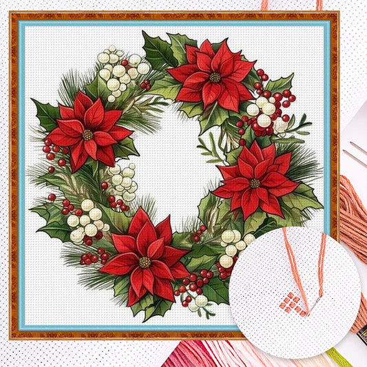 Christmas Wreath - Full 11CT Counted Cross Stitch 40x40CM - Huacan