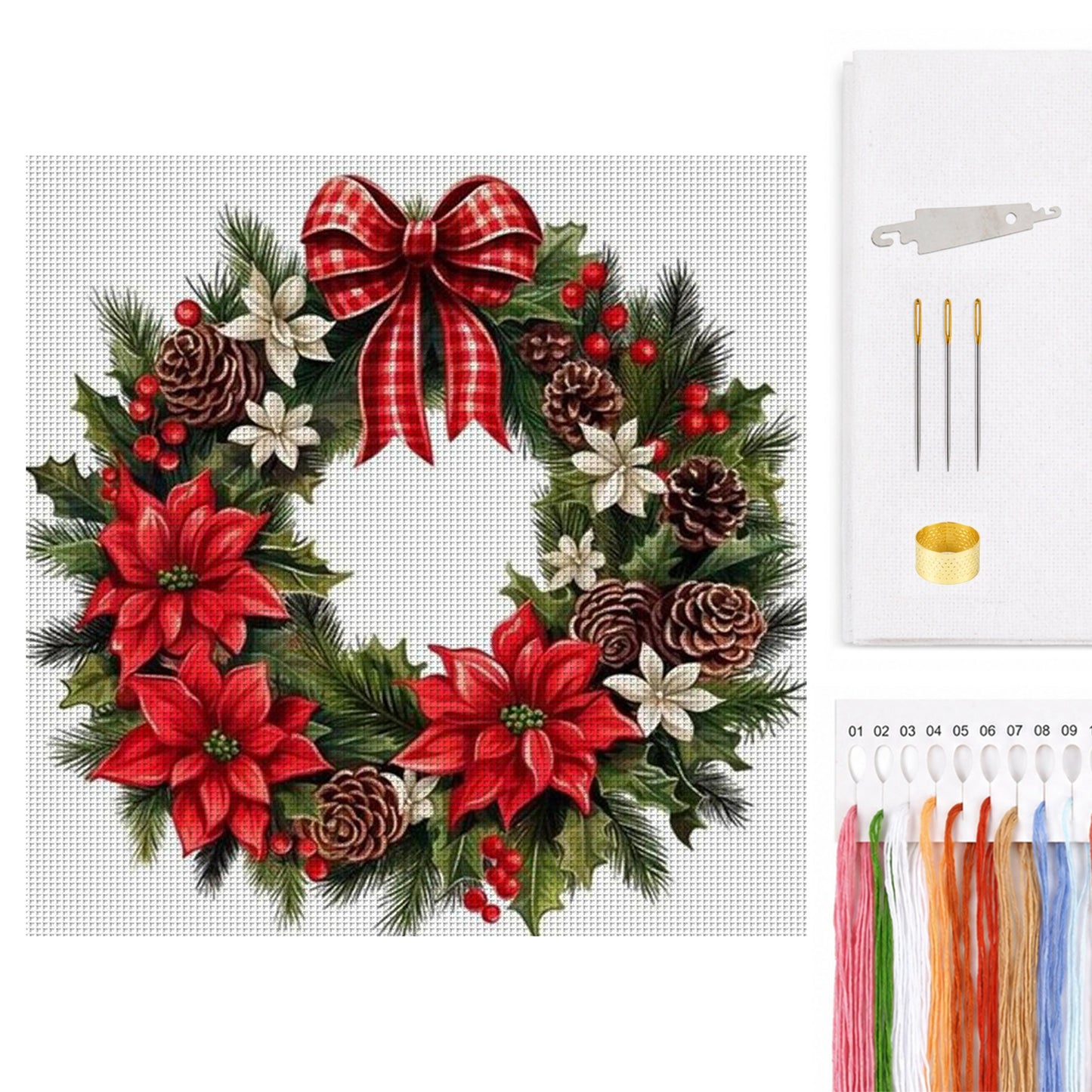 Christmas Wreath And Pinecones - Full 11CT Counted Cross Stitch 40x40CM - Huacan