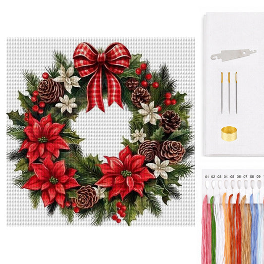 Christmas Wreath And Pinecones - Full 11CT Counted Cross Stitch 40x40CM - Huacan