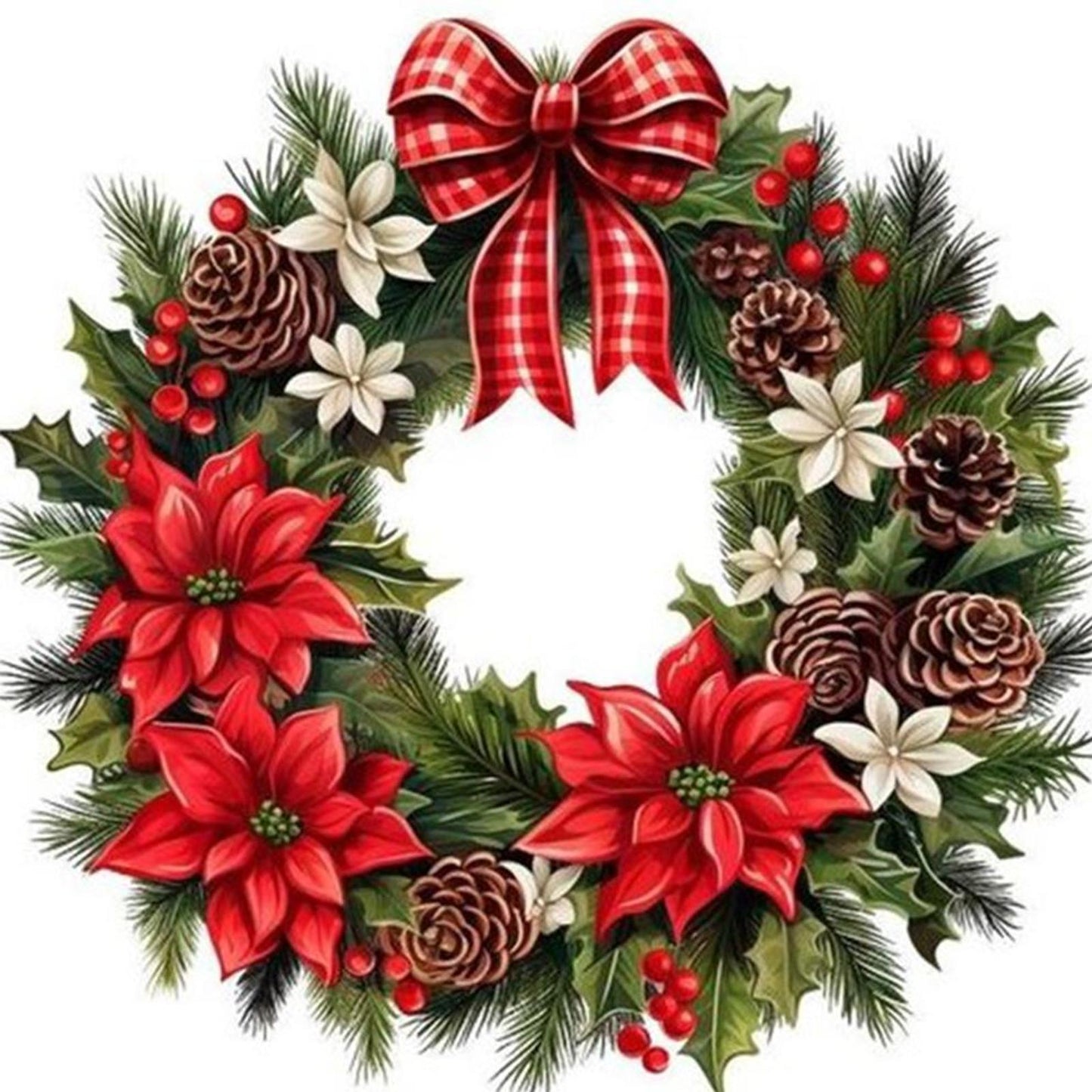 Christmas Wreath And Pinecones - Full 11CT Counted Cross Stitch 40x40CM - Huacan