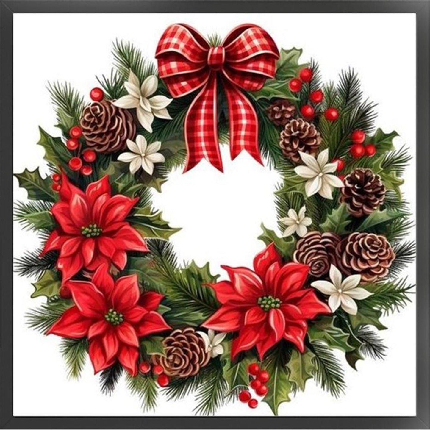 Christmas Wreath And Pinecones - Full 11CT Counted Cross Stitch 40x40CM - Huacan