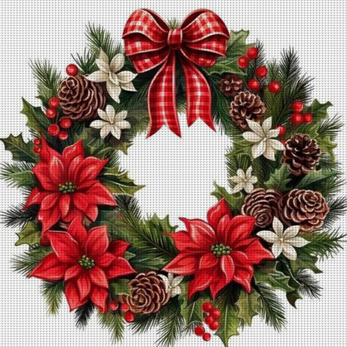 Christmas Wreath And Pinecones - Full 11CT Counted Cross Stitch 40x40CM - Huacan