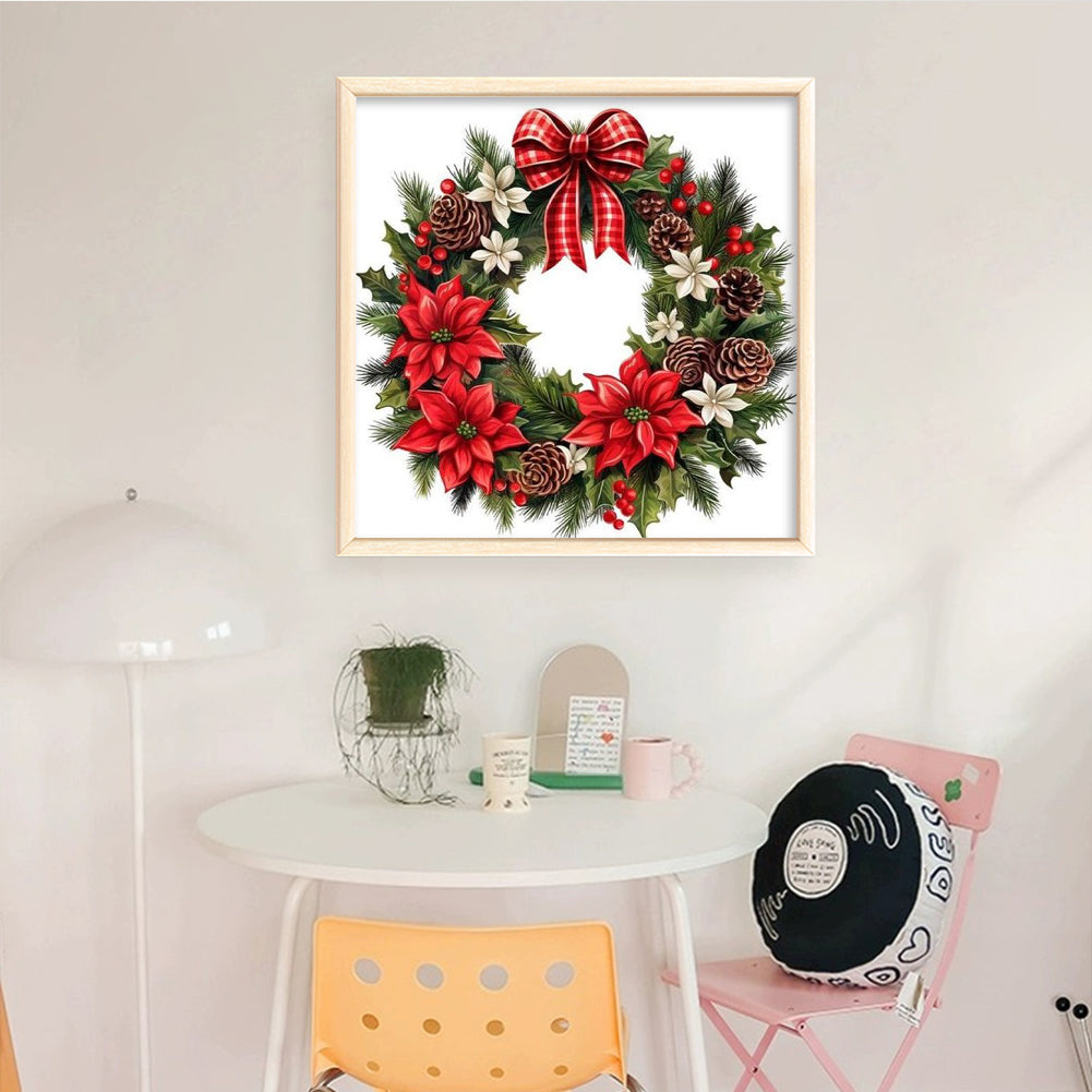 Christmas Wreath And Pinecones - Full 11CT Counted Cross Stitch 40x40CM - Huacan