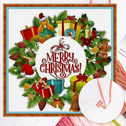 Christmas Wreath And Gift Boxes - Full 11CT Counted Cross Stitch 40x40CM - Huacan