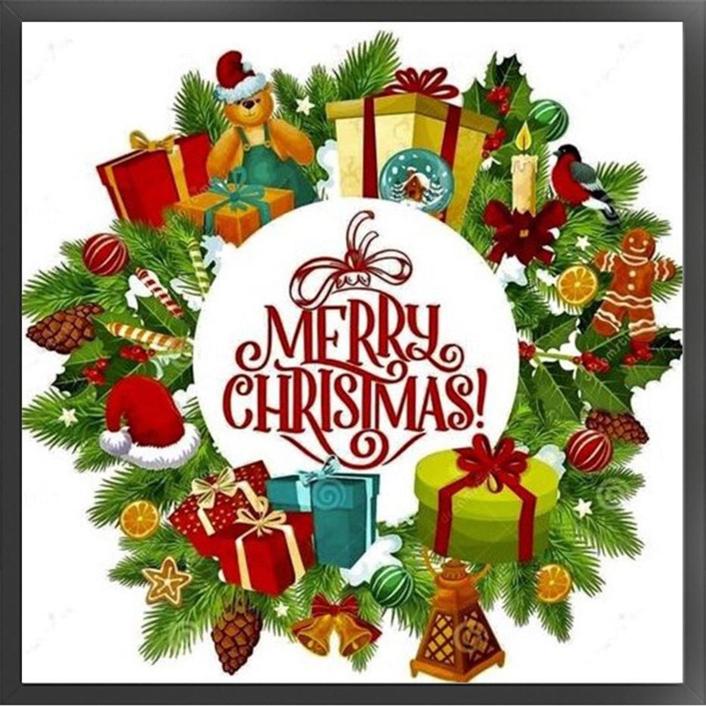 Christmas Wreath And Gift Boxes - Full 11CT Counted Cross Stitch 40x40CM - Huacan