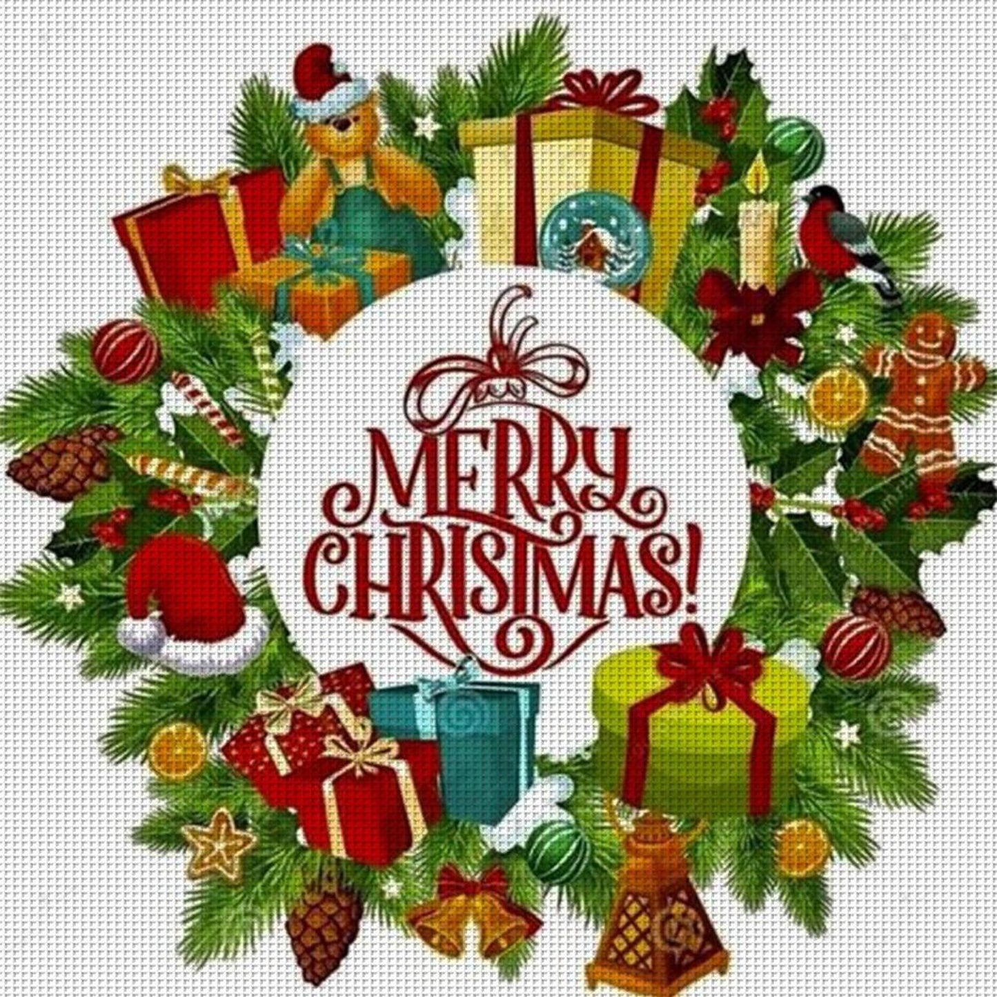 Christmas Wreath And Gift Boxes - Full 11CT Counted Cross Stitch 40x40CM - Huacan