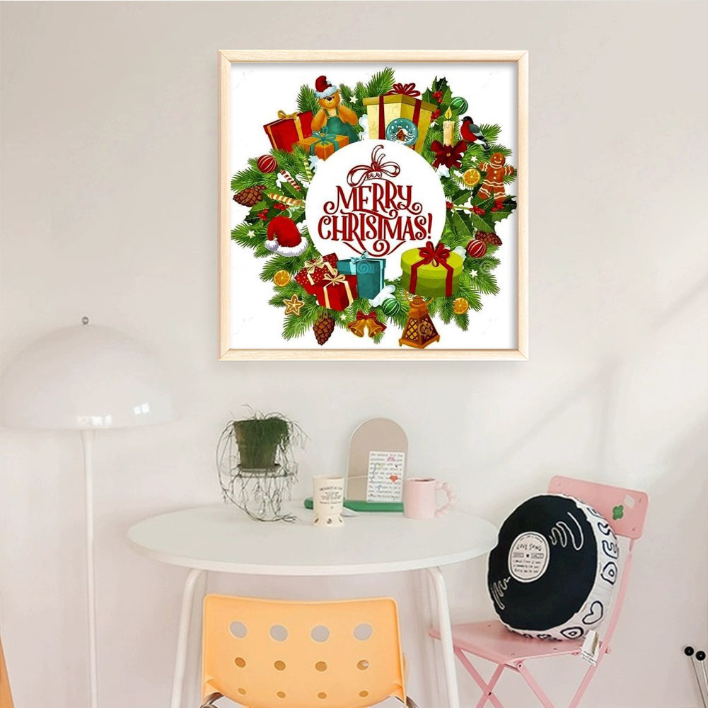 Christmas Wreath And Gift Boxes - Full 11CT Counted Cross Stitch 40x40CM - Huacan