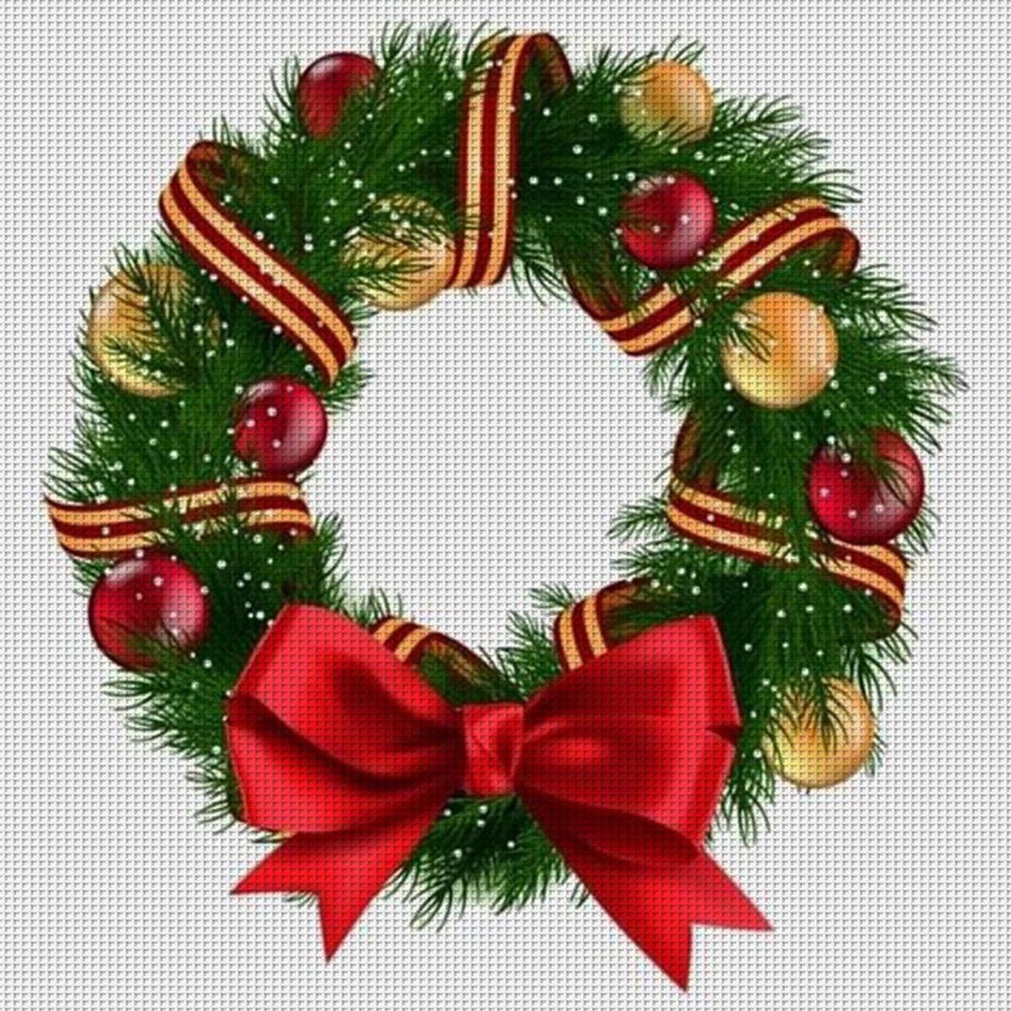 Christmas Wreath And Bow - Full 11CT Counted Cross Stitch 40x40CM - Huacan