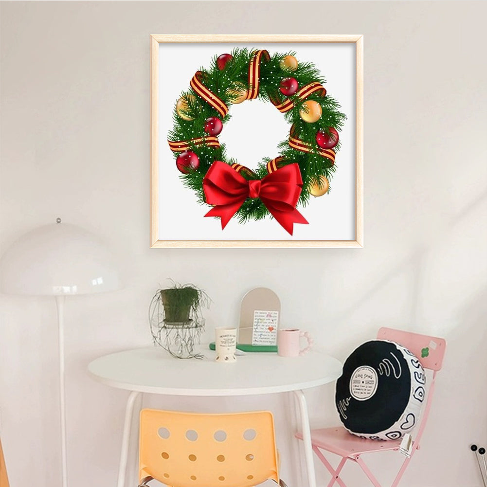 Christmas Wreath And Bow - Full 11CT Counted Cross Stitch 40x40CM - Huacan