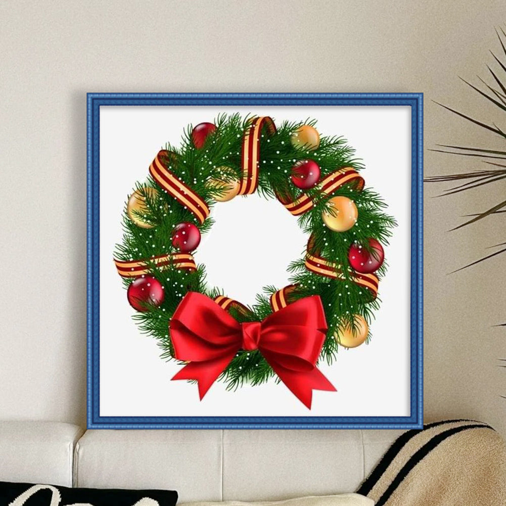 Christmas Wreath And Bow - Full 11CT Counted Cross Stitch 40x40CM - Huacan