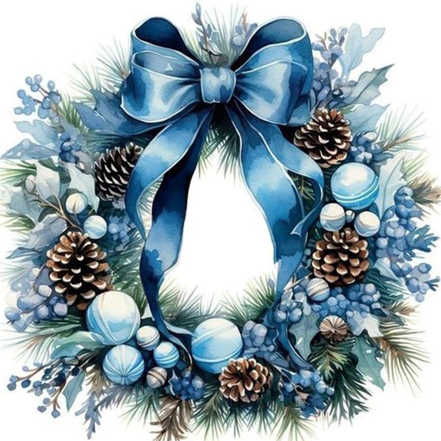 Blue Christmas Wreath - Full 11CT Counted Cross Stitch 40x40CM - Huacan