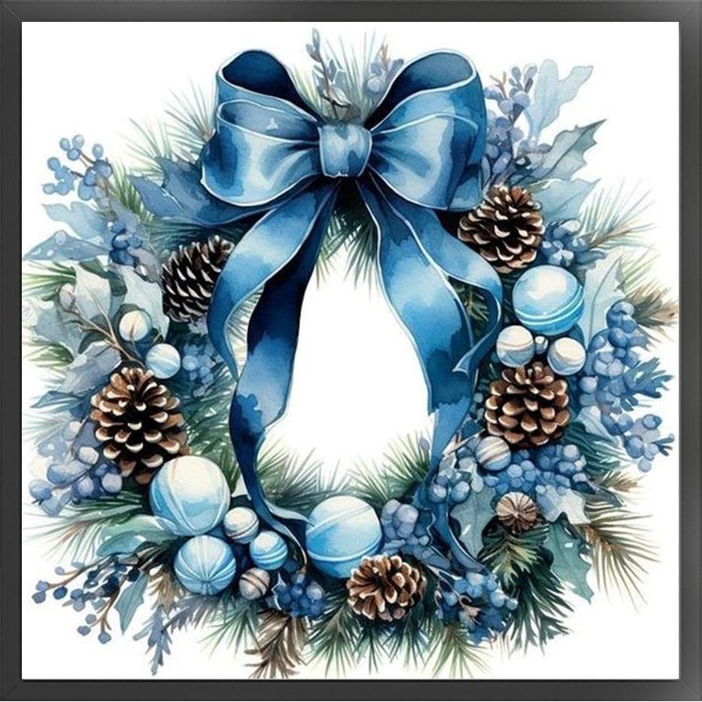 Blue Christmas Wreath - Full 11CT Counted Cross Stitch 40x40CM - Huacan