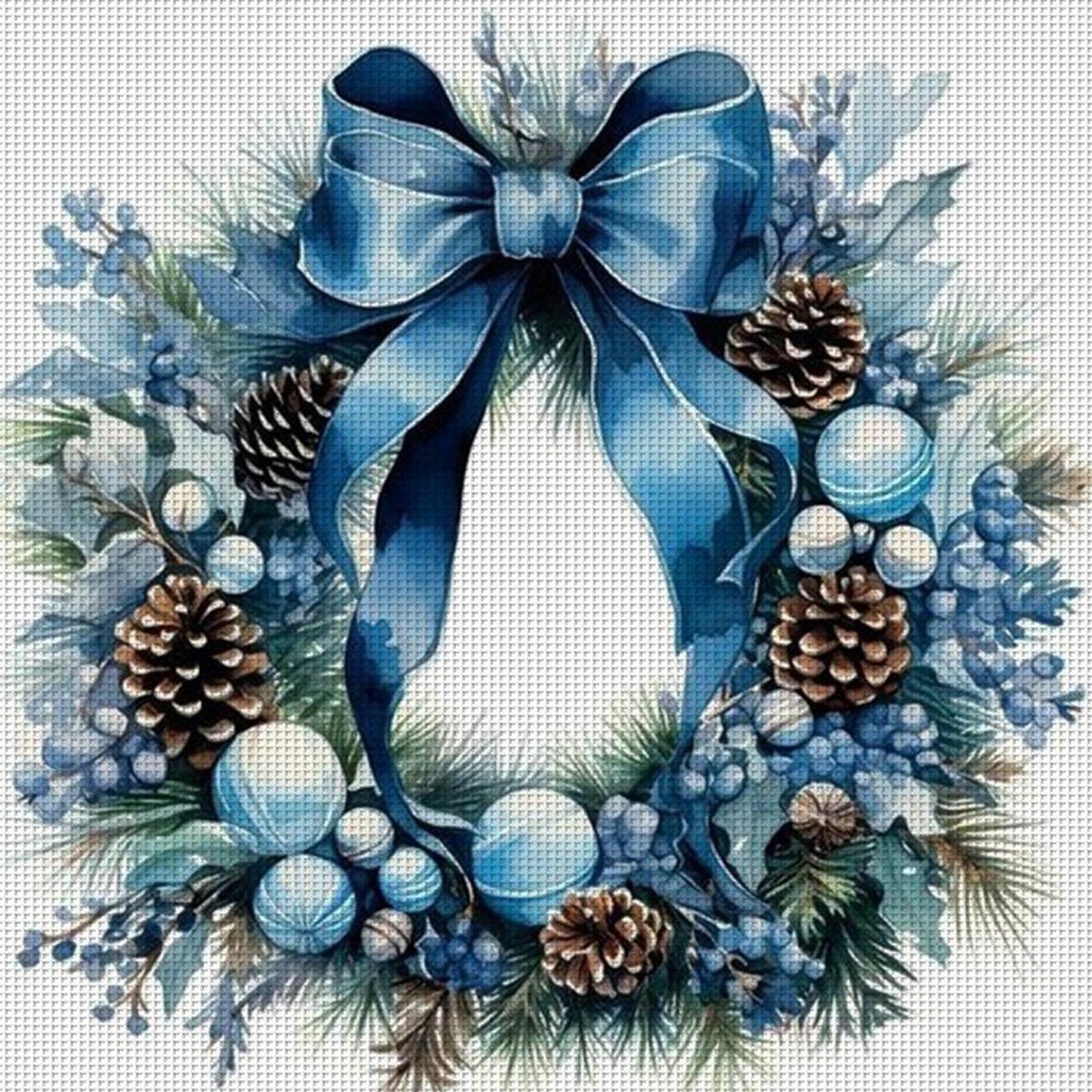 Blue Christmas Wreath - Full 11CT Counted Cross Stitch 40x40CM - Huacan