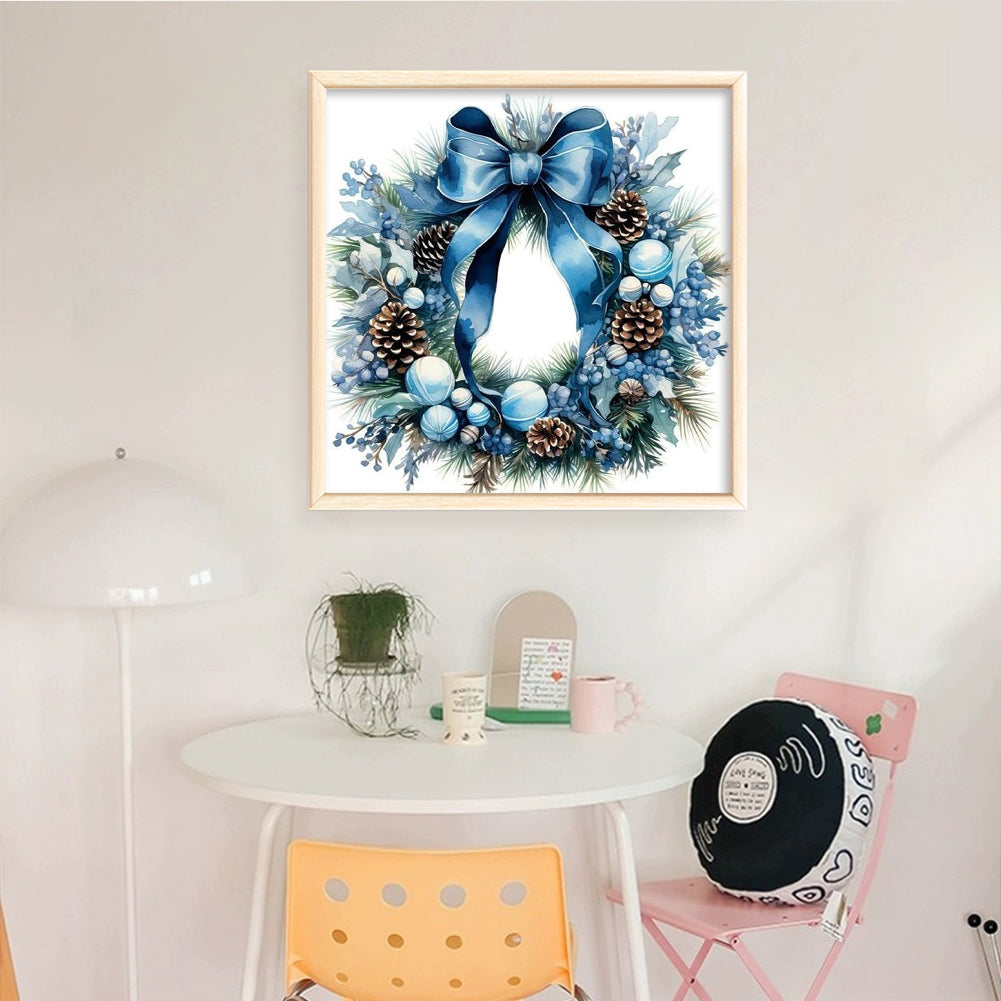 Blue Christmas Wreath - Full 11CT Counted Cross Stitch 40x40CM - Huacan