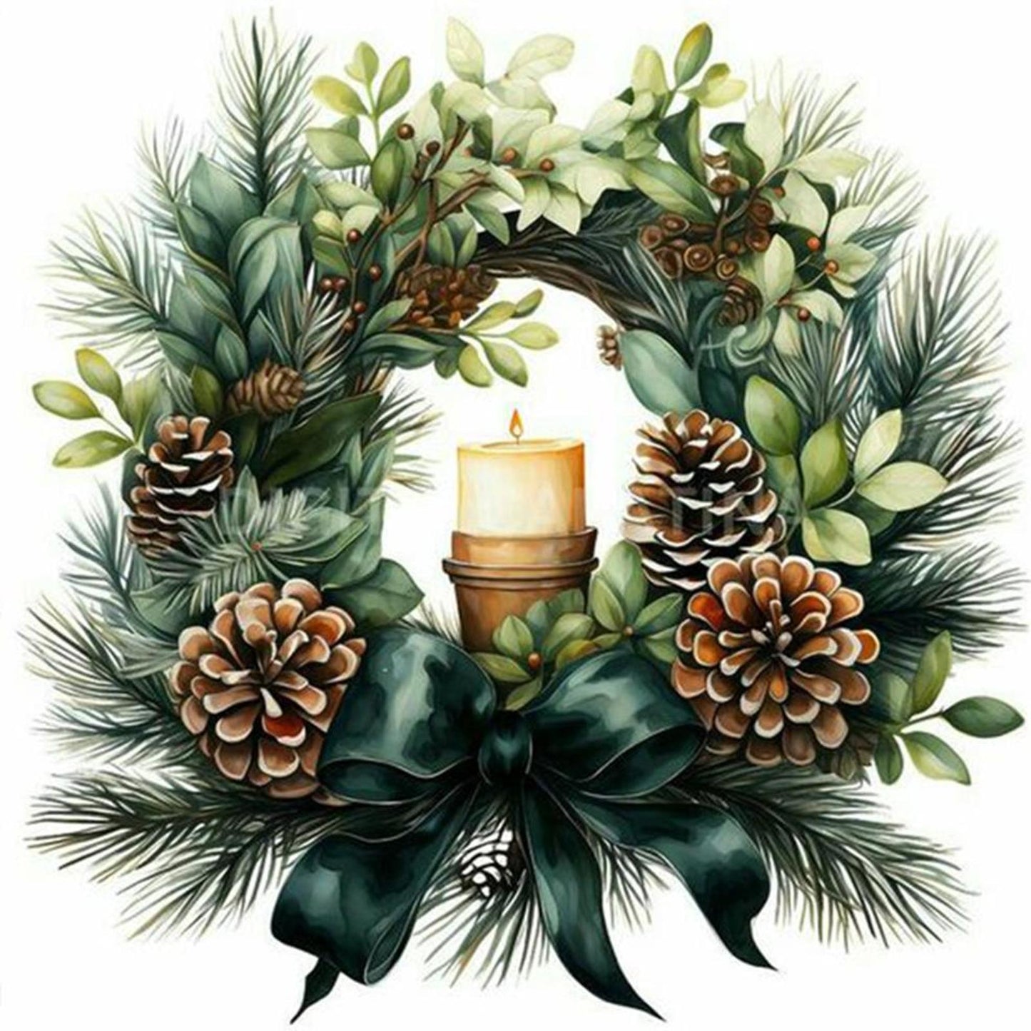 Green Christmas Wreath - Full 11CT Counted Cross Stitch 40x40CM - Huacan
