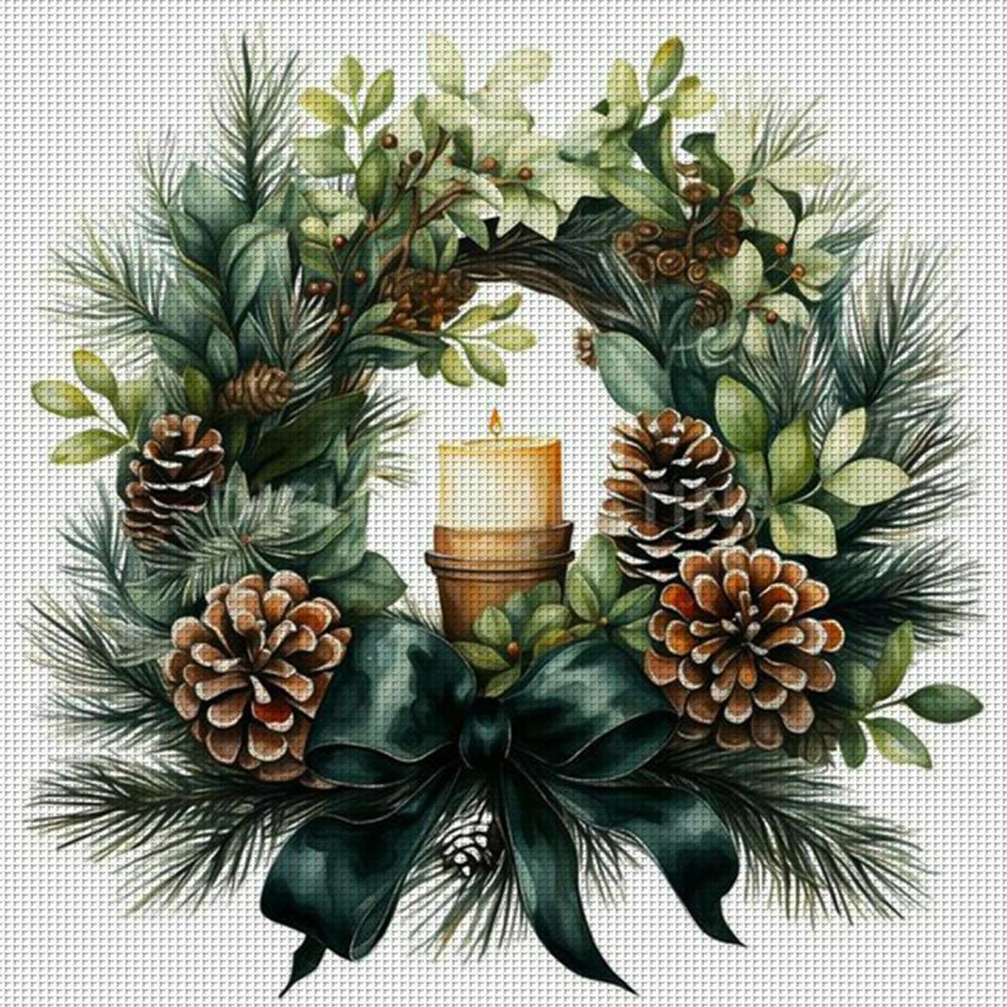 Green Christmas Wreath - Full 11CT Counted Cross Stitch 40x40CM - Huacan