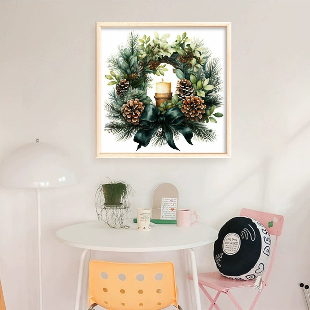 Green Christmas Wreath - Full 11CT Counted Cross Stitch 40x40CM - Huacan