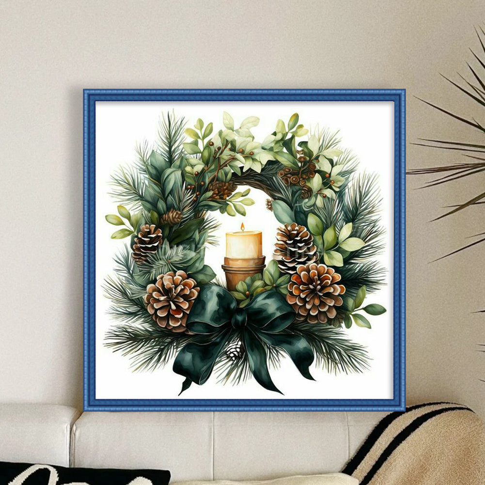 Green Christmas Wreath - Full 11CT Counted Cross Stitch 40x40CM - Huacan