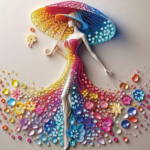 Girl Holding Colorful Umbrella 40*40CM Special Shaped Drill Diamond Painting Drill Diamond Painting