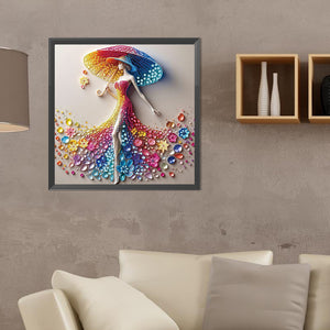 Girl Holding Colorful Umbrella 40*40CM Special Shaped Drill Diamond Painting Drill Diamond Painting